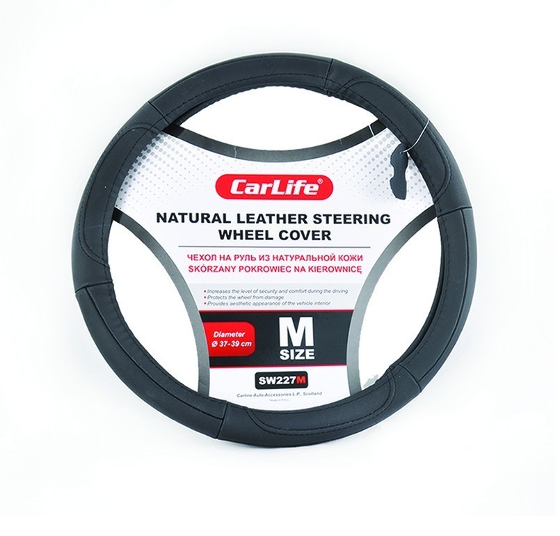 Чехол на руль Carlife 37-39см, кожа, черный SW227M CarLife Чехол на руль Carlife 37-39см, кожа, черный SW227M CarLife